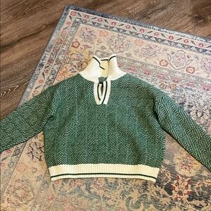 Green and Cream Cowl Neck Sweater Easy Clothes